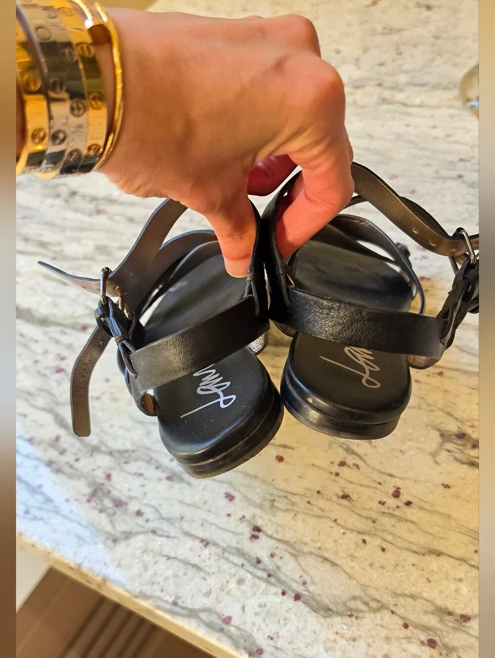 Lanvin Black Leather Studded Strappy Sandals with Ankle Buckles Size 37